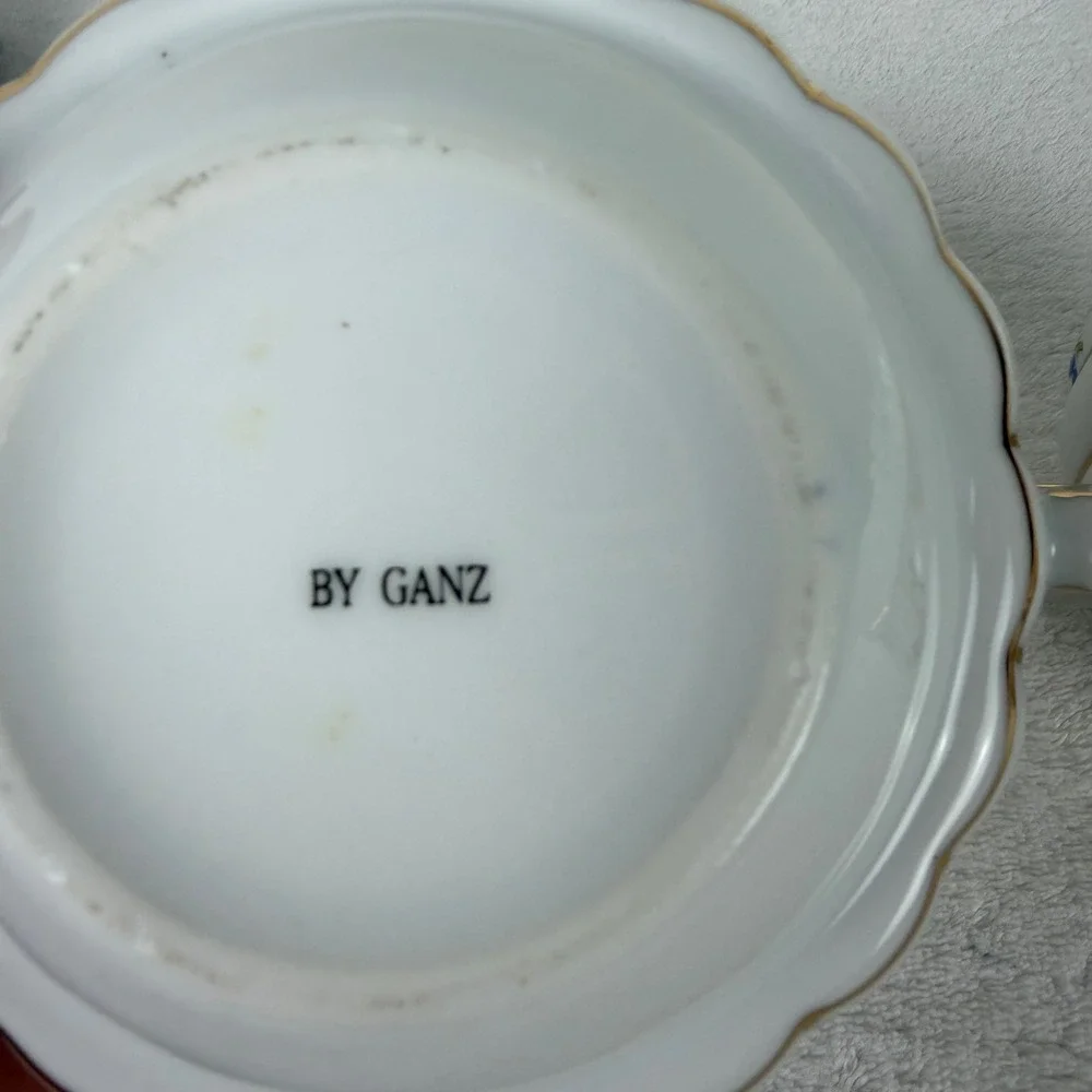 Ganz Floral Porcelain Tea for One Set White Gold Trim Stackable Teapot Teacup